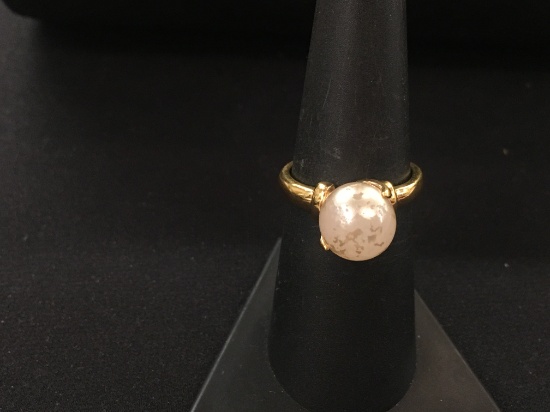 Gold-Tone Sterling Silver Pearl-Like Ring - Size 6.75