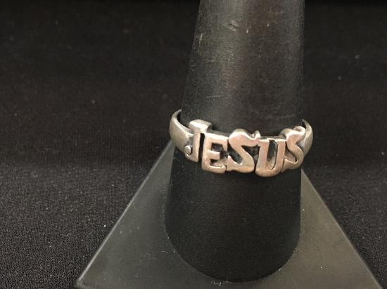 Sterling Silver Ring Band Featuring "Jesus" Engraving - Size 9.75