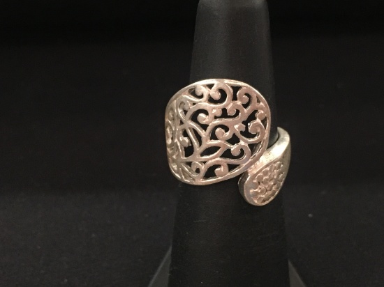 Elegant Scroll Bypass Style Sterling Silver Ring Band - Size 5.5