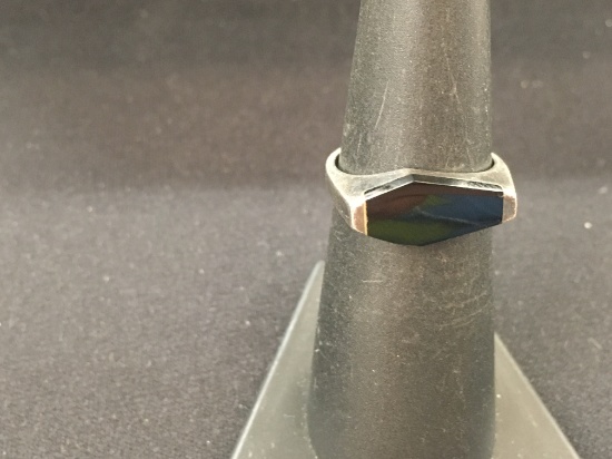 Modern Solid Onyx Inlay Sterling Silver Ring Band - Size 5.75