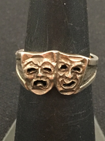 Vintage "Comedy & Tragedy" Sterling Silver Ring Band - Size 6.25