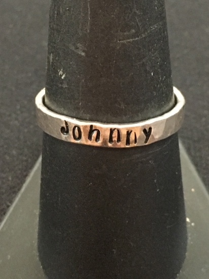 Hammered Sterling Silver Band w/ "Johnny" Engraving - Size 8.25