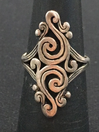 Wide Elegant Vintage Scroll Sterling Silver Ring Band - Size 4.75