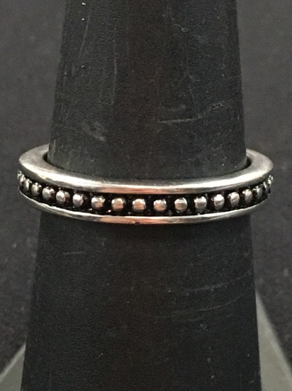 Thai Hand Beaded Eternity Design w/ Antique Detail Sterling Silver Band - Size 6.75