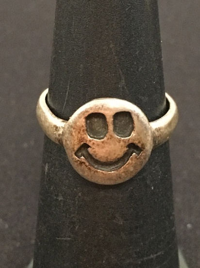 Thai Made Sterling Silver Smiley Face Ring Band - Size 4.5