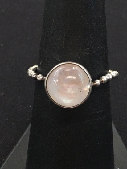 Hand Crafted Sterling Silver Ring Featuring Large Moonstone Cabachon - Size 6.75