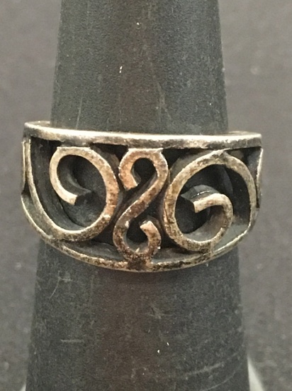 Wide Vintage Scroll Sterling Silver Ring Band - Size 4.75