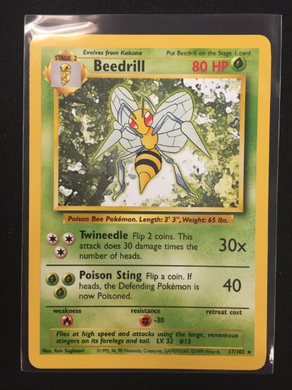 Pokemon Beedrill Base Set Rare Card 17/102