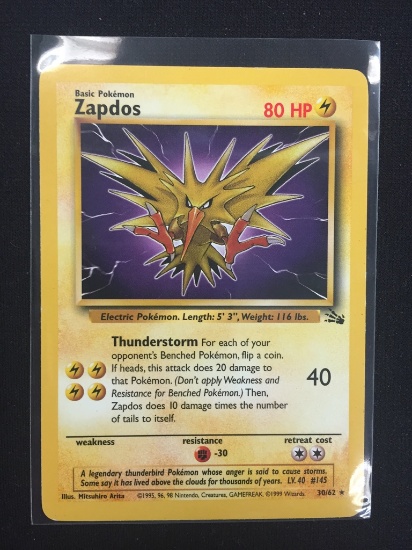 Pokemon Zapdos Fossil Rare Card 30/62