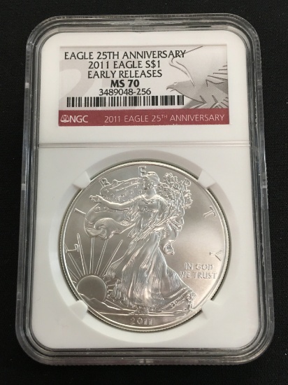 NGC Graded 2011 U.S. 1 Ounce .999 Fine Silver American Eagle Early Release Coin - MS 70 PERFECT