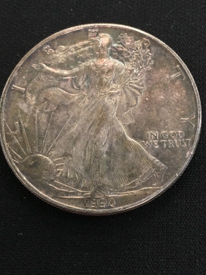 1990 United States 1 Ounce .999 Fine Silver American Eagle Silver Bullion Round Coin