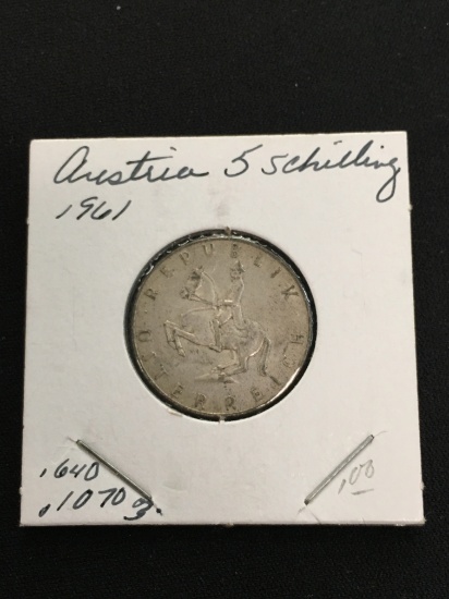 1961 Austria 5 Schilling Silver Foreign Coin - 64% Silver Coin - .1070 ASW