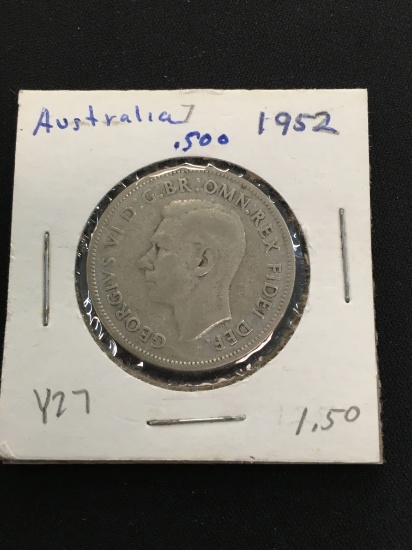 1952 Australia 1 Florin Silver Foreign Coin - 50% Silver Coin - .1818 ASW