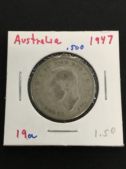 1947 Australia 1 Florin Silver Foreign Coin - 50% Silver Coin - .1818 ASW