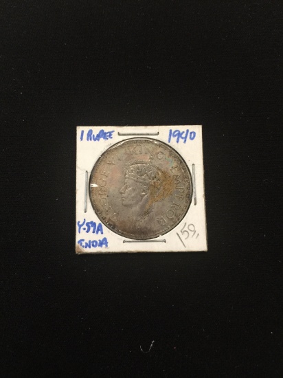 1940 India 1 Rupee Foreign Silver Coin - 50% Silver Coin - .1875 ASW