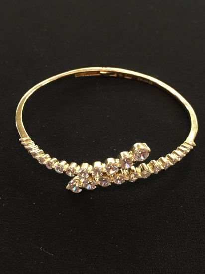 Gold-Tone Sterling Silver Bypass Bangle Bracelet w/ Graduating Rhinestone accents