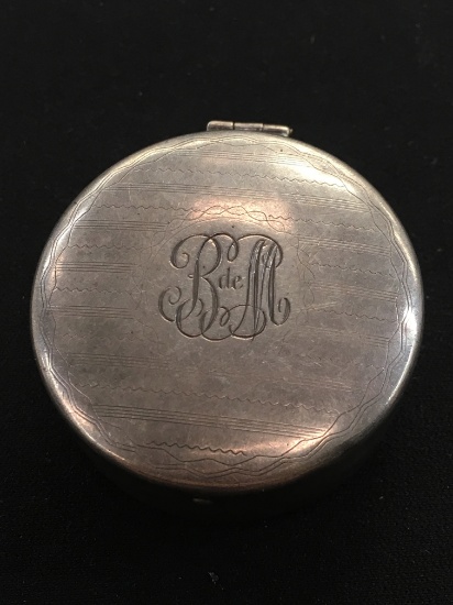 Sterling Silver Signet Pill Box w/ "B de M" Engraving - 22 Grams