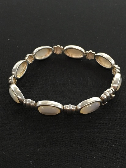 Modern Style 7.5" Sterling Silver Link Bracelet with Mother of Pearl Accents - 21 Grams