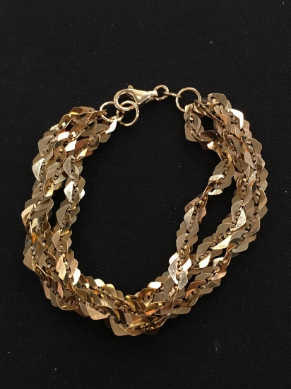 Italian Made Gold-Tone Triple Braided Diamond Shaped 7.5" Link Bracelet