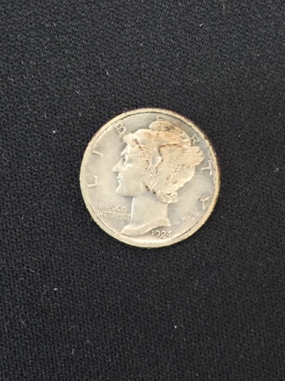 1924 United States Mercury Silver Dime - 90% Silver Coin