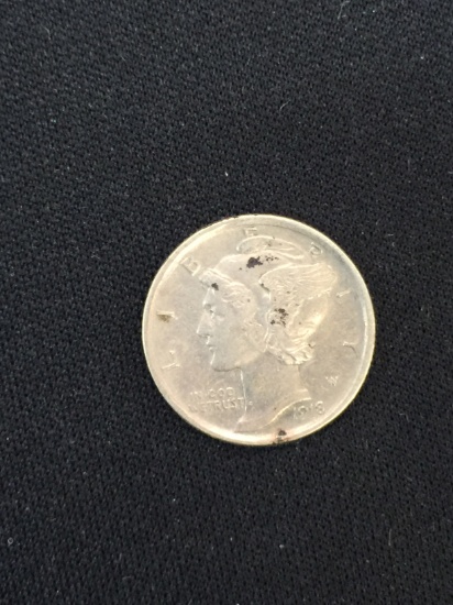 1918-D United States Mercury Silver Dime - 90% Silver Coin