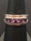 Five-Stone Channel Set Princes Cut Amethyst Sterling Silver Ring Band - Size 7.25