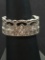 Modern Scalloped Sterling Silver Eternity Cigar Band w/ Rhinestone Accents - Size 7.25