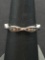 Vintage Scalloped Sterling Silver Ring Band with Brown Diamond Accents - Size