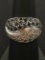 Modern Wave Sterling Silver Dome Ring Band w/ Tuxedo Rhinestone Accents - Size 6.75