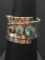 Israeli Made Hand Made Sterling Silver Cigar Band w/ Journey Three-Blue Gemstone Centers - Size 7.5