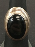 Hand Made Large Sterling Silver Ring with 18x13 Oval Onyx Cabachon - Size 6.75