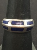 Unique Thai Made Lapiz Inlaid Sterling Silver Ring Band - Size 7