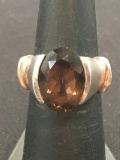 Hand Made Sterling Silver Ring w/ 14x10 Oval Smokey Quartz - Size 5.75