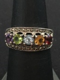 Vintage Five-Stone Mother's Sterling Silver Ring Band w/ Marchasite Accents - Size 7