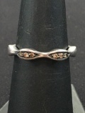 Vintage Scalloped Sterling Silver Ring Band with Brown Diamond Accents - Size