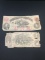 2 Count Lot of Vintage American State Currency - Low Grade