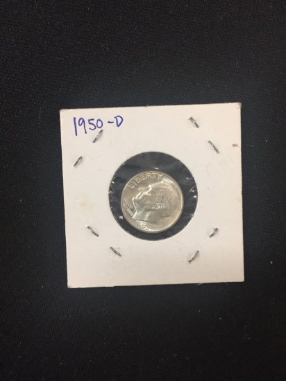 1950-D United States Roosevelt Silver Dime - 90% Silver Coin - BU Uncirculated Condition