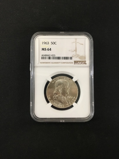 NGC Graded 1963 50C Franklin Silver Half Dollar Coin - MS 64