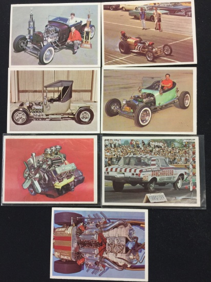 7 Card Lot of Vintage Hot Rod Magazine Racing Cards - RARE