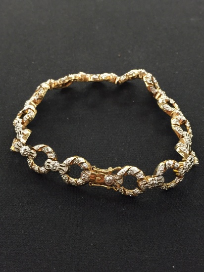 Gold-Tone 8" Sterling Silver Circle Link Bracelet w/ Safety Clasp