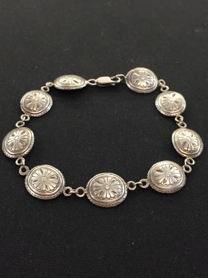 Old Pawn Native American Sterling Silver 9" Link Bracelet w/ "Sunburst" Motif