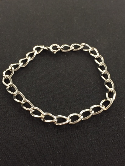 Sterling Silver Bright Cable Link 8" Bracelet w/ Spring Ring Clasp