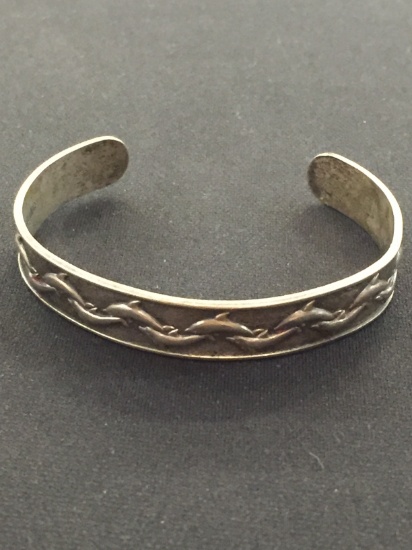 "Kabana" Designer Sterling Silver Cuff Bracelet w/ Dolphin Motif