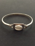 Old Pawn Mexico Sterling Silver Bangle Bracelet Featuring Mother of Pearl Center