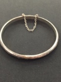 Old Pawn Hand-Etched Sterling Silver Bangle Bracelet w/ Safety Chain