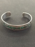 Old Pawn Native American Sterling Silver Cuff Bracelet w/ Intricate Hand Inlaid Turquoise