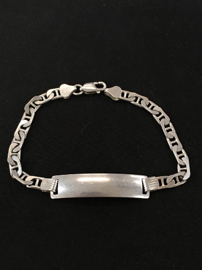 Italian Made 9" Double Cable Link Sterling Silver ID Tag Bracelet