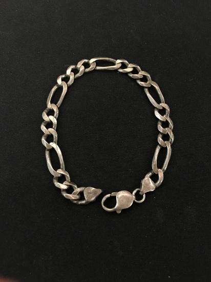 Sterling Silver Flat Cable Link 9" Bracelet Italian Made -