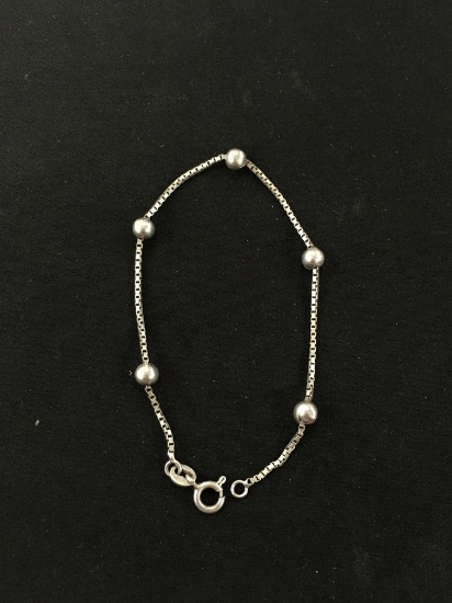 Italian Made 7" Sterling Silver Box & Bead Ball Bracelet