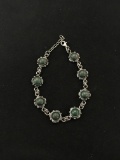 Old Pawn Native American 8' Sterling Silver Bracelet w/ Cabachon Adventurine Gemstones